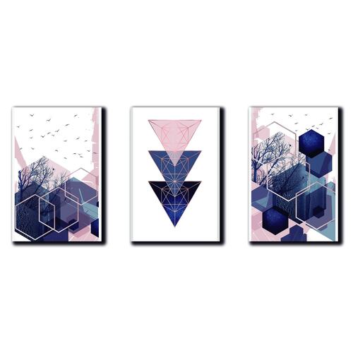 Cuadros Decorativos Set de 3 piezas Canvas figura geométricas moderno 60X90 cm cada uno.