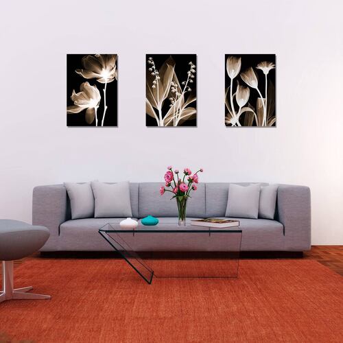 Cuadros Decorativos Set de 3 pzs Flores doradas moderno #2 30 X 45 cm