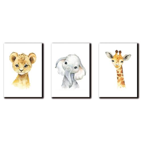 Cuadros Decorativos Set de 3 Piezas Para niños Tigre Elefante y Jirafa #2 40 X 60 cm
