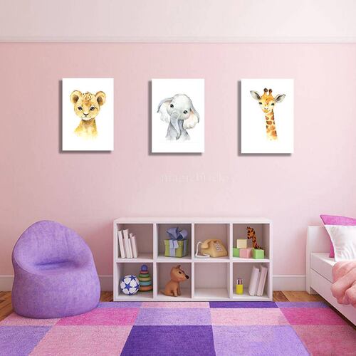 Cuadros Decorativos Set de 3 Piezas Para niños Tigre Elefante y Jirafa #2 40 X 60 cm