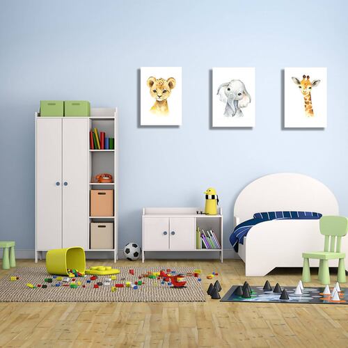 Cuadros Decorativos Set de 3 Piezas Para niños Tigre Elefante y Jirafa #2 40 X 60 cm