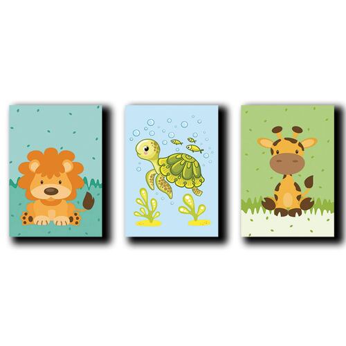 Cuadros Decorativos Set de 3 Piezas Para niños  Leon, tortuga y Jirafa 20 X 30 cm.