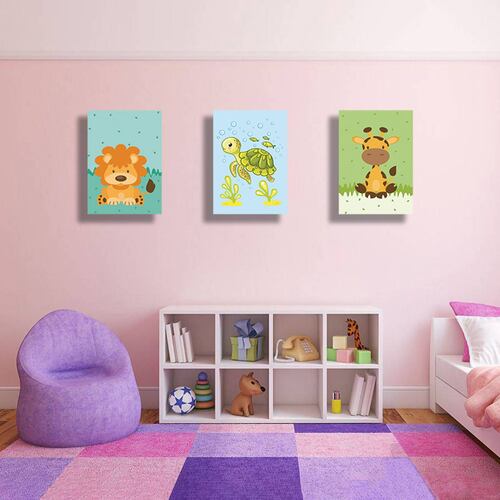 Cuadros Decorativos Set de 3 Piezas Para niños  Leon, tortuga y Jirafa 20 X 30 cm.