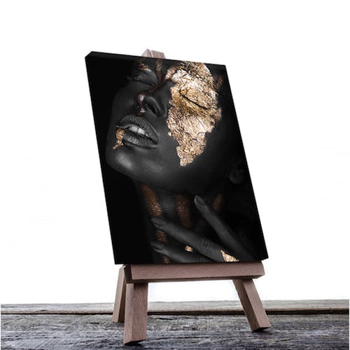Cuadro Decorativo Rosto Mujer en Dorado y Negro #1 de 80 X 120 cm.