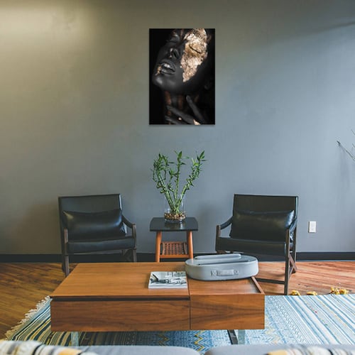 Cuadro Decorativo Rosto Mujer en Dorado y Negro #1 de 80 X 120 cm.