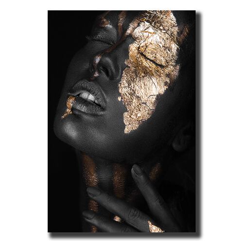 Cuadro Decorativo Rosto Mujer en Dorado y Negro #1 de 80 X 120 cm.