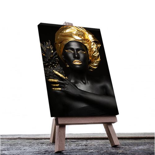 Cuadro Decorativo Rosto Mujer en Dorado y Negro #5 de 80 X 120 cm.