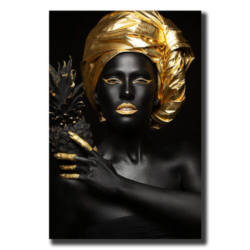 Cuadro Decorativo Rosto Mujer en Dorado y Negro #5 de 80 X 120 cm.