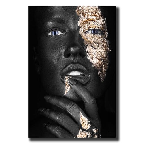 Cuadro Decorativo Rosto Mujer en Dorado y Negro #22 de 60 X 90 cm