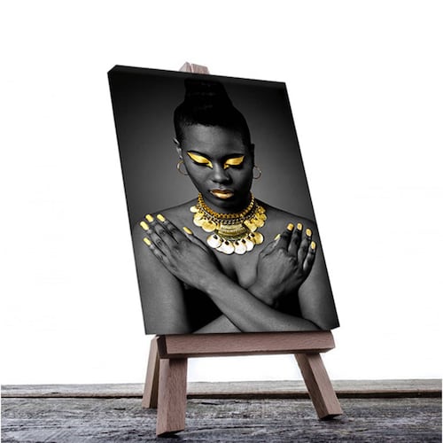 Cuadro Decorativo Rosto Mujer en Dorado y Negro #23 de 80 X 120 cm.
