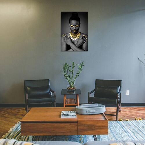 Cuadro Decorativo Rosto Mujer en Dorado y Negro #23 de 80 X 120 cm.