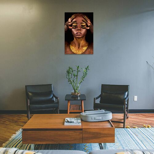 Cuadro Decorativo Rosto Mujer en Dorado y Negro #25 de 80 X 120 cm.