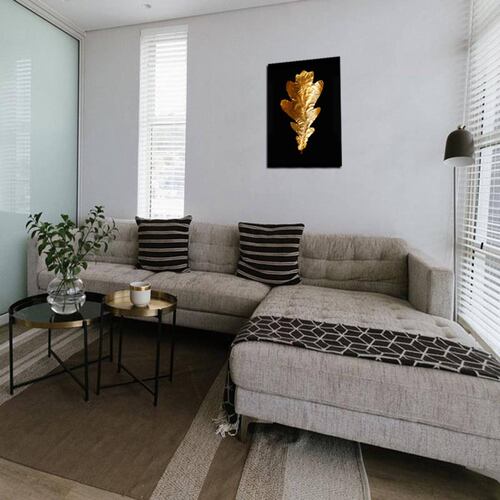 Cuadro Decorativo Moderno de hojas en dorado #55 de 80 X 120 cm.