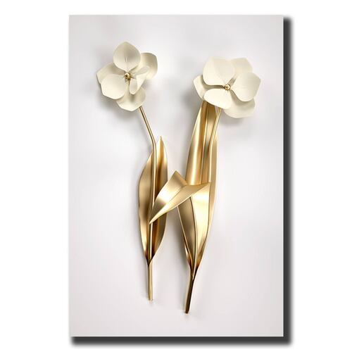 Cuadro Decorativo Flores Doradas Minimalistas de 40 x 60 cm.