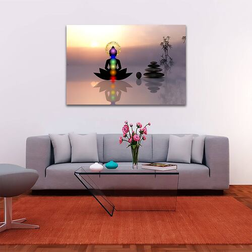 Cuadro Decorativo Holistico Leon y Colores Chakras 90 X 60.