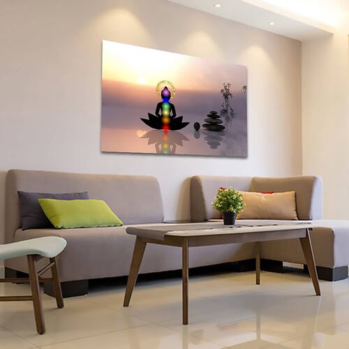 Cuadro Decorativo Holistico Leon y Colores Chakras 90 X 60.