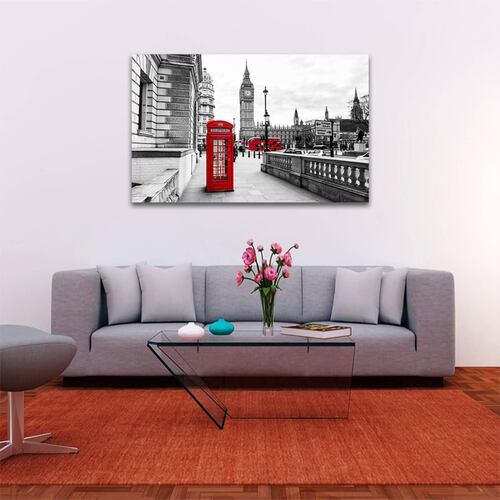 Cuadro Decorativo Londres Blanco Y Negro Con Vivos Rojos #11 60 X 40