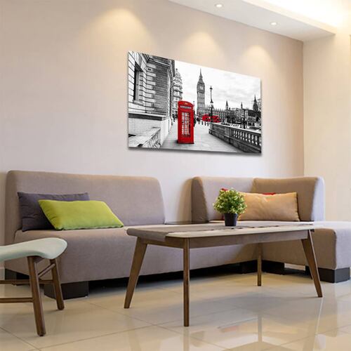 Cuadro Decorativo Londres Blanco Y Negro Con Vivos Rojos #11 60 X 40