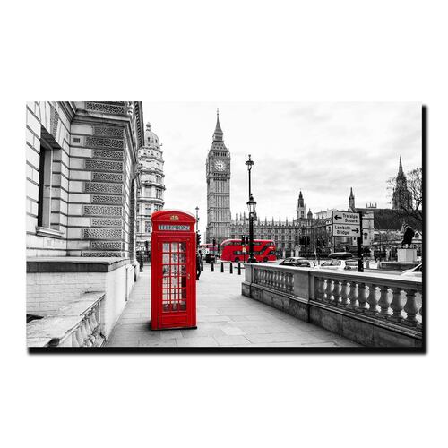 Cuadro Decorativo Londres Blanco Y Negro Con Vivos Rojos #11 60 X 40
