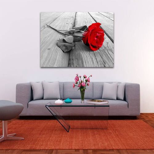 Cuadro Decorativo Rosa Blanco Y Negro Con Vivos Rojos #35 90 X 60.
