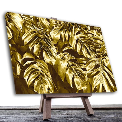 Cuadro Decorativo Hojas Dorados Moderno # 81 90 X 60.