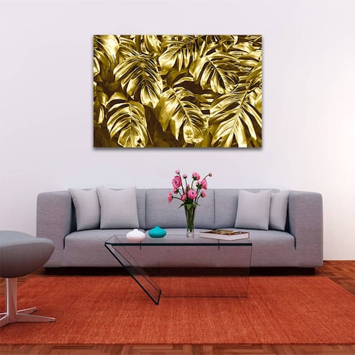 Cuadro Decorativo Hojas Dorados Moderno # 81 90 X 60.
