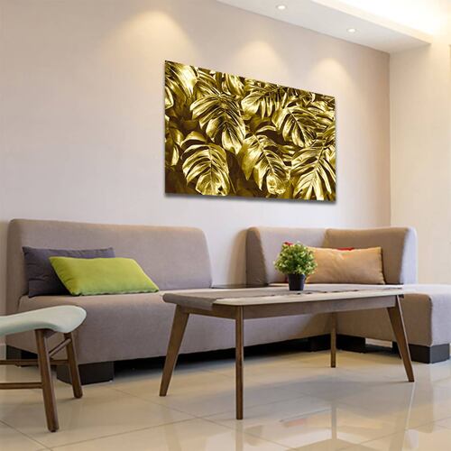 Cuadro Decorativo Hojas Dorados Moderno # 81 90 X 60.