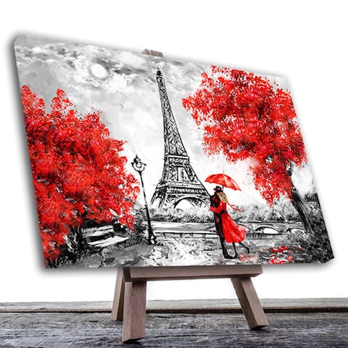 Cuadro Decorativo París Blanco Y Negro Con Vivos Rojos #3 120 X 80.