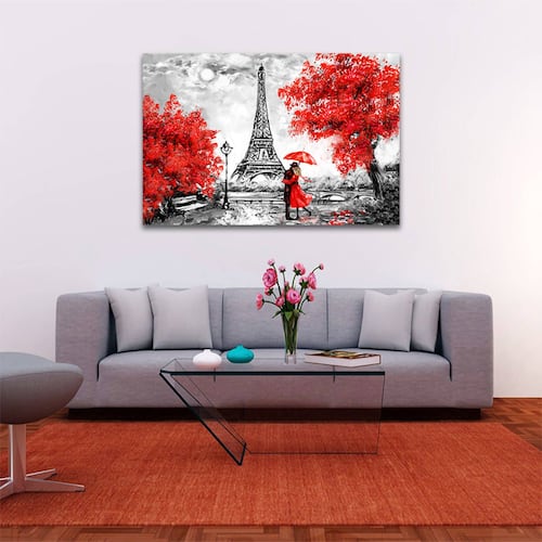 Cuadro Decorativo París Blanco Y Negro Con Vivos Rojos #3 120 X 80.