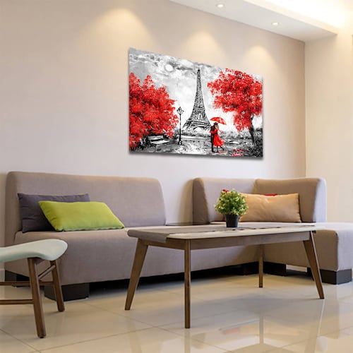 Cuadro Decorativo París Blanco Y Negro Con Vivos Rojos #3 120 X 80.