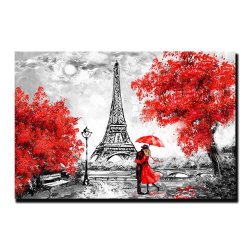 Cuadro Decorativo París Blanco Y Negro Con Vivos Rojos #3 120 X 80.