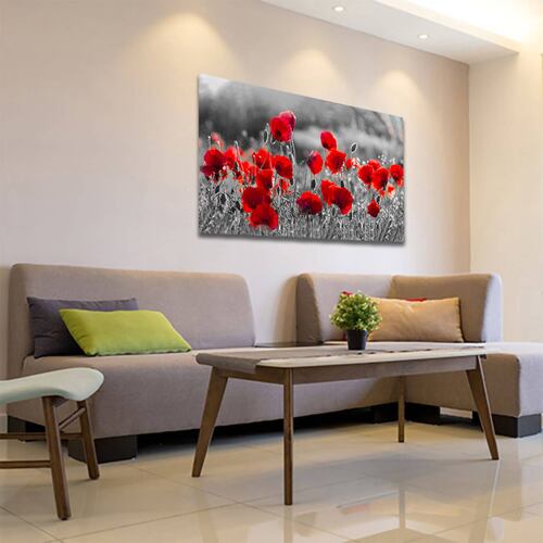 Cuadro Decorativo Campo Flores Blanco Y Negro Con Vivos Rojos #12 120 X 80.