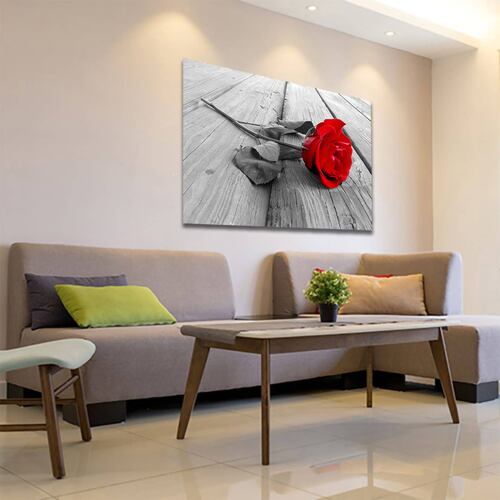 Cuadro Decorativo Rosa Blanco Y Negro Con Vivos Rojos #35 120 X 80.