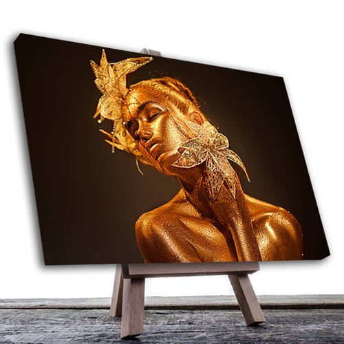 Cuadro Decorativo Mujer en Dorado Moderno 120 X 80.