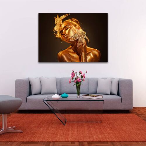 Cuadro Decorativo Mujer en Dorado Moderno 120 X 80.