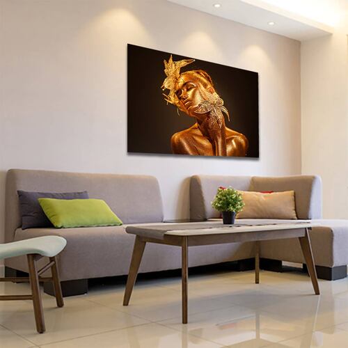 Cuadro Decorativo Mujer en Dorado Moderno 120 X 80.