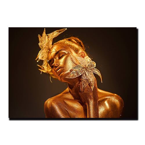 Cuadro Decorativo Mujer en Dorado Moderno 120 X 80.