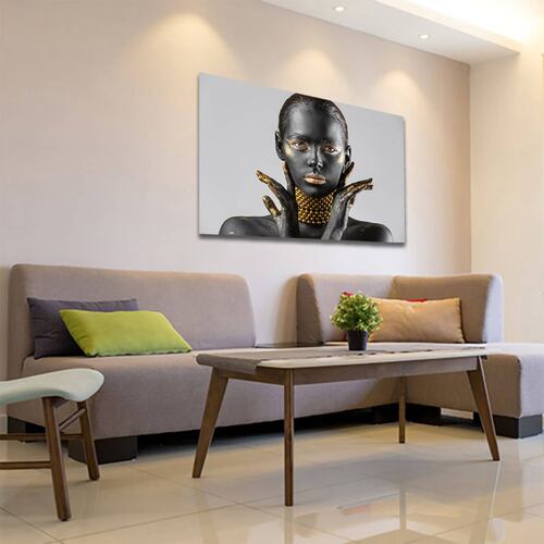 Cuadro Decorativo Mujer en Dorado Moderno # 36 120 X 80.