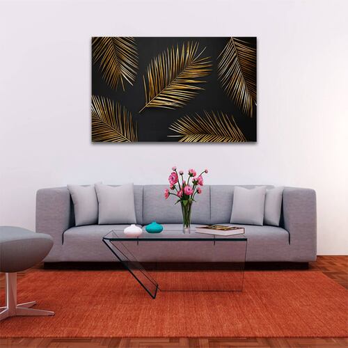 Cuadro Decorativo Hojas Dorados Moderno # 56 120 X 80.