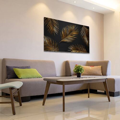 Cuadro Decorativo Hojas Dorados Moderno # 56 120 X 80.