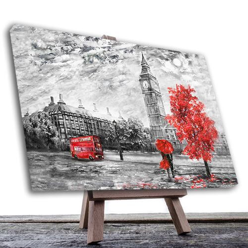 Cuadro Decorativo Londres Blanco Y Negro Con Vivos Rojos #2 135 X 90.