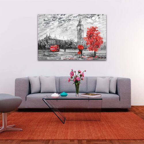Cuadro Decorativo Londres Blanco Y Negro Con Vivos Rojos #2 135 X 90.