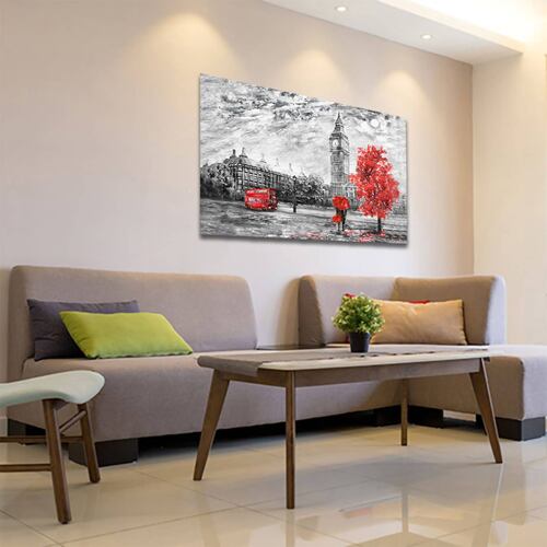 Cuadro Decorativo Londres Blanco Y Negro Con Vivos Rojos #2 135 X 90.