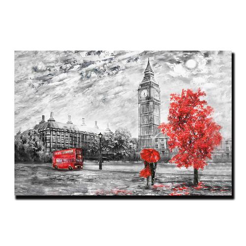 Cuadro Decorativo Londres Blanco Y Negro Con Vivos Rojos #2 135 X 90.