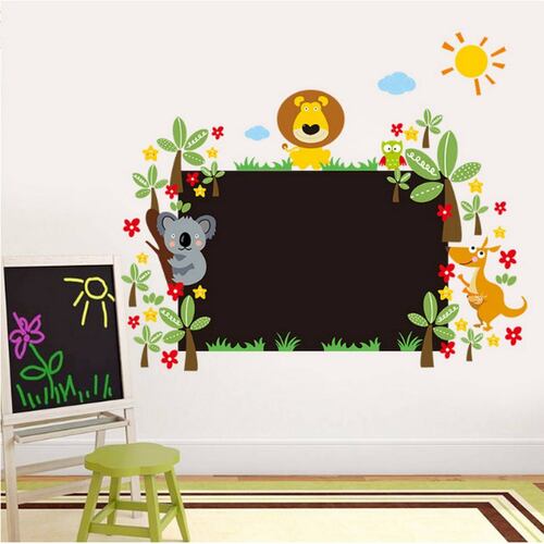Vinil Decorativo Infantil Pizarron Con Amimales Selva Sala