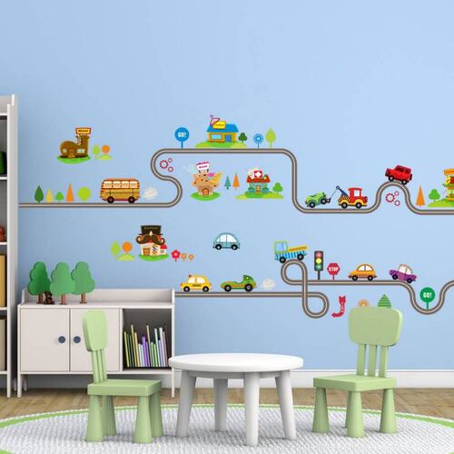 Vinil Decorativo Infantil Pista Autos Carritos Habitación