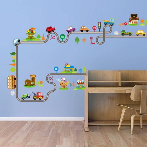 Vinil Decorativo Infantil Pista Autos Carritos Habitación