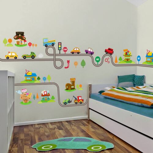 Vinil Decorativo Infantil Pista Autos Carritos Habitación