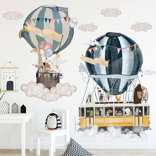 Vinil Infantil Globo Aerostático Dibujo Animales Bebe Niños