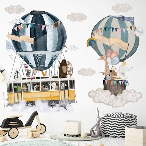 Vinil Infantil Globo Aerostático Dibujo Animales Bebe Niños